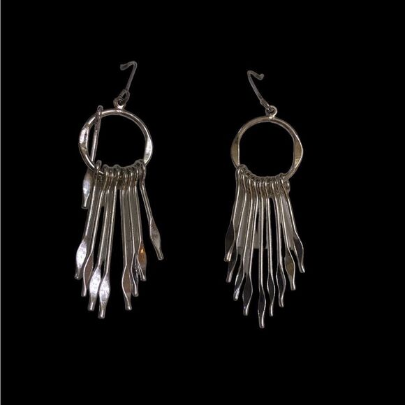 Vtg silver dangling pierced earrings 2” long - Picture 1 of 4